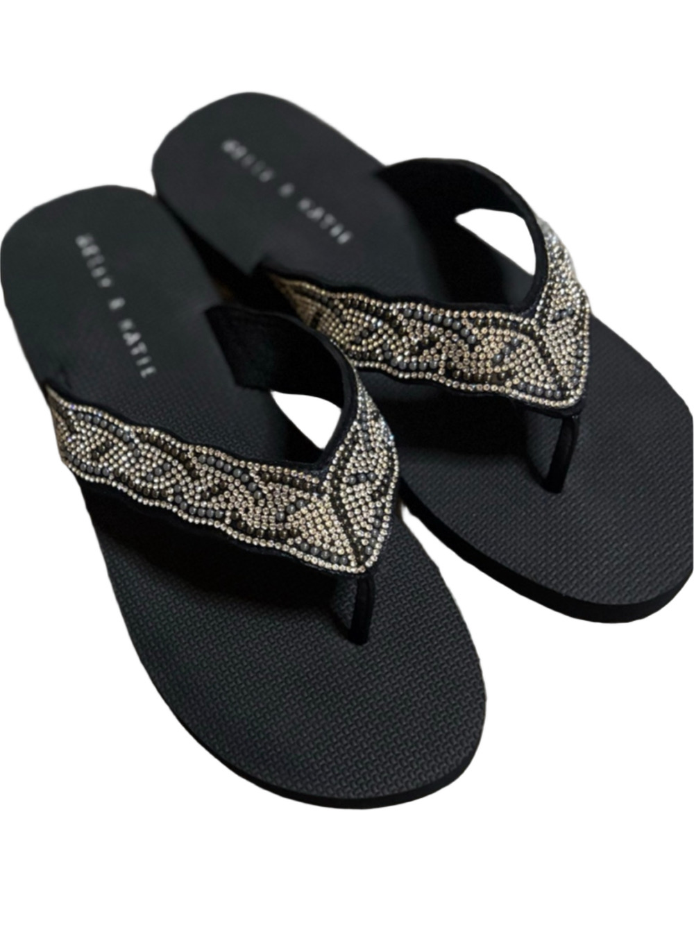 Women's Kelly & Katie Black Silver Embellished Flip Flop Sandals Size 9